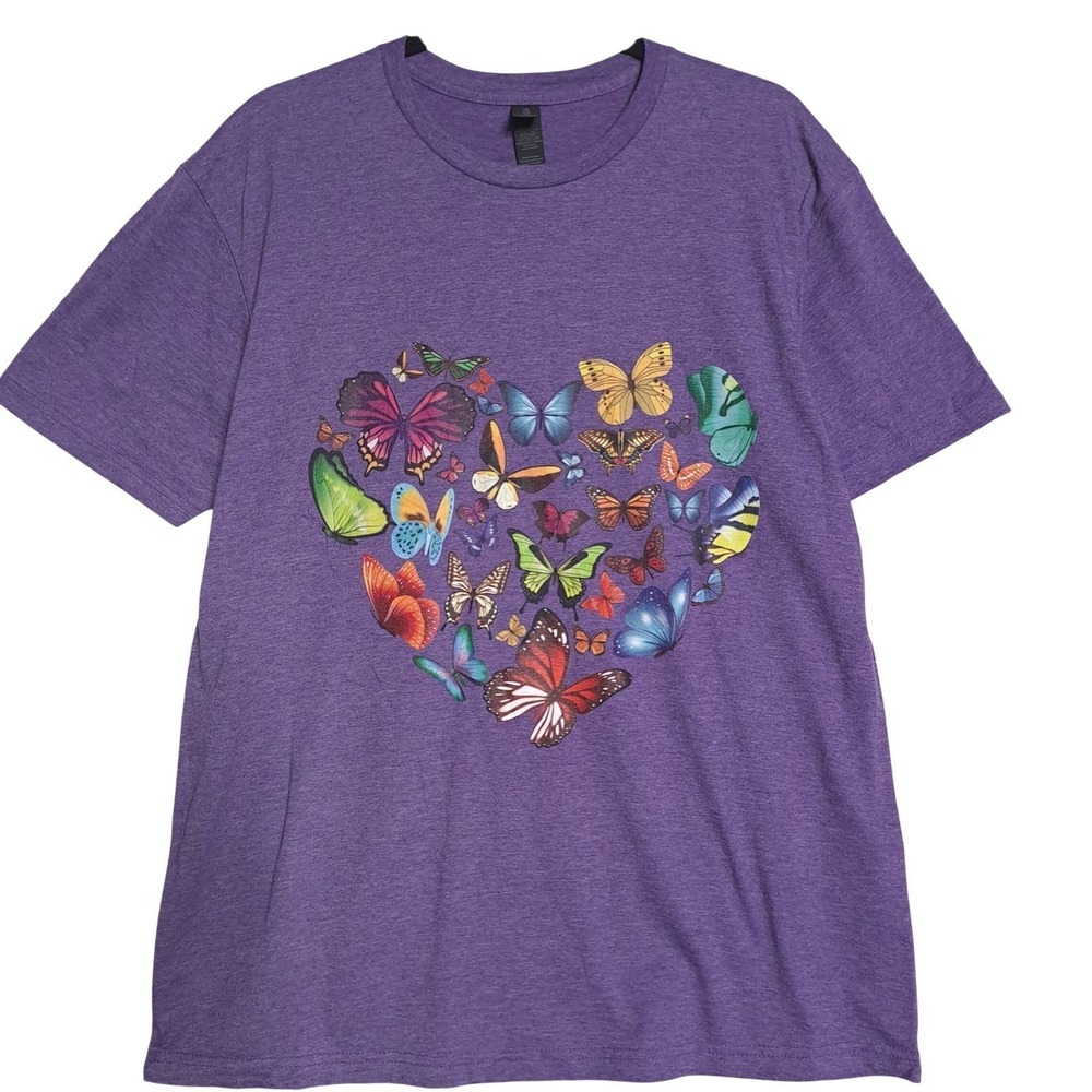 Next Level Butterfly Heart Graphic T Shirt Womens XL Purple‎ Heathered Tee Top